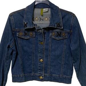 Womens Embellished Embroidered‎ Jean Jacket M Blue Boho Western Americana Artsy